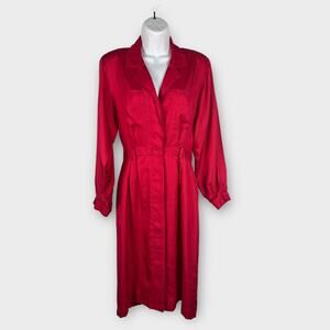 Leslie Fay Dress Womens 6 Red Button‎ Down Vintage 80s Secretary Retro Office